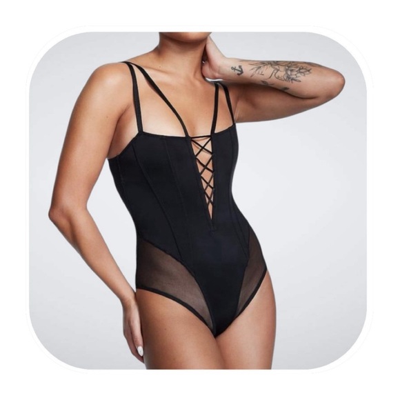 NWT Victoria’s Secret S black lace up corset teddy - Picture 1 of 7